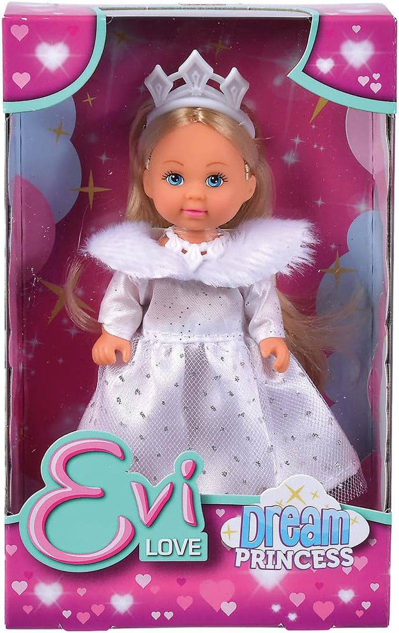 Simba Evi Princess of Love's Dreams, Legedukke i en drømmende vinterkjole med pelsstrimler og glitterelementer, 12 cm, 3 år og opefter