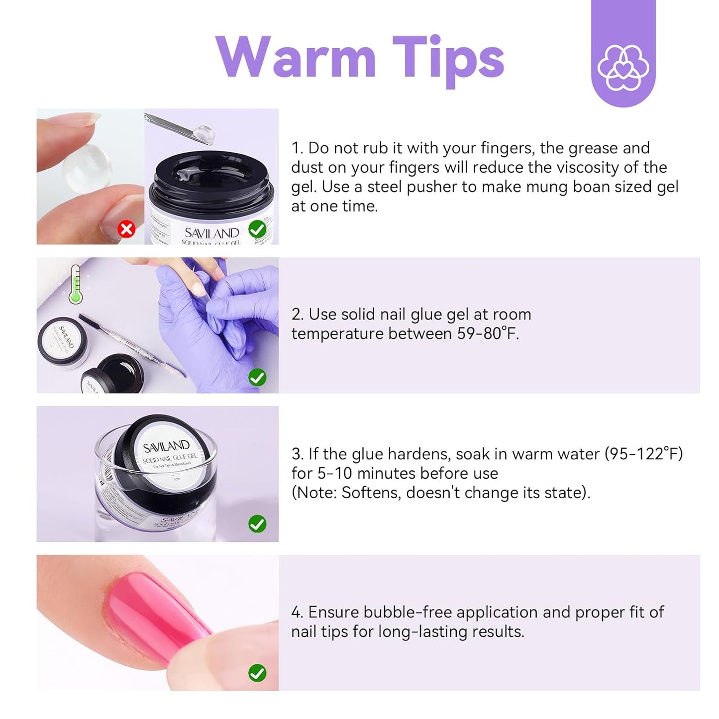 Saviland Solid Nail Tip Lim: 2stk 15G Kunstig neglelim Ekstra stærk lim Tryk på negle UV lim Gel neglelim til kvinder Hjemmesalon DIY UV/LED Lampe hærdet