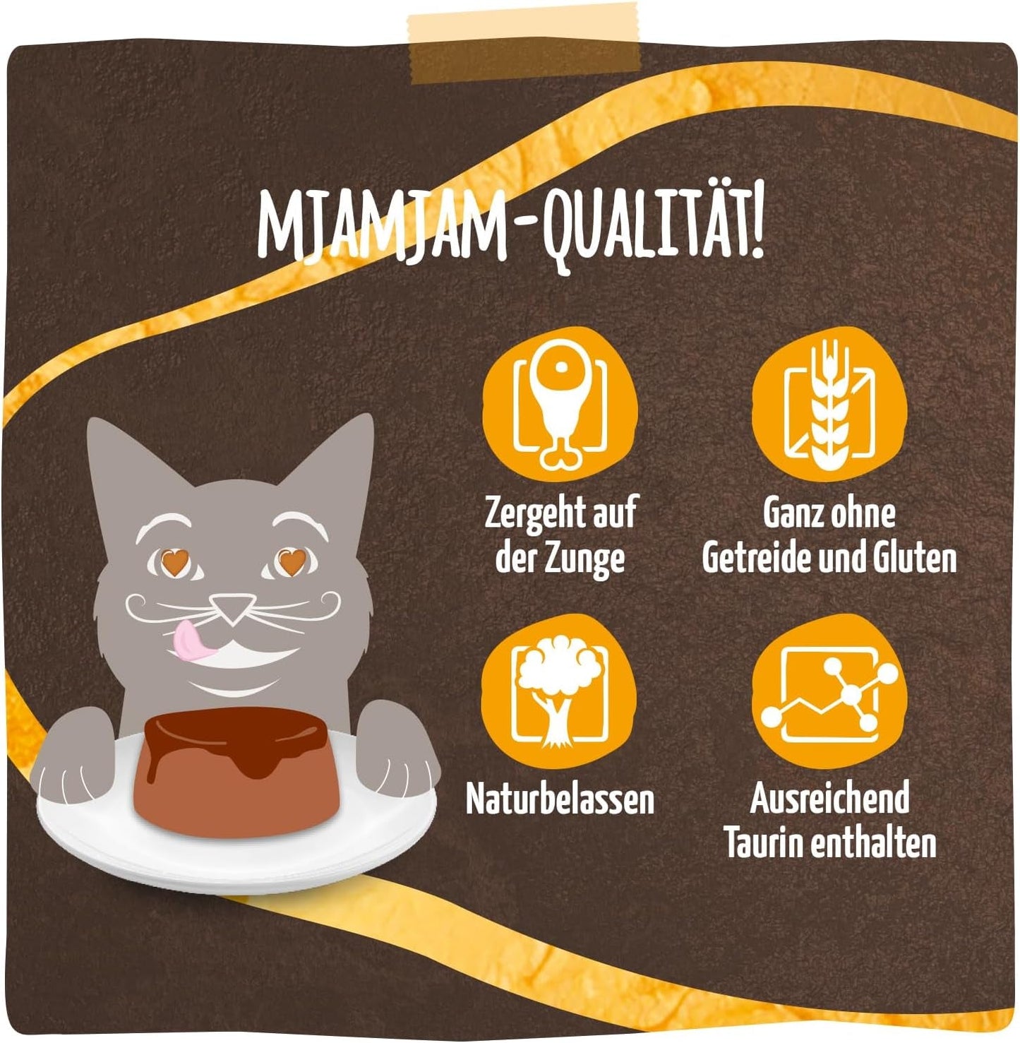 MjAMjAM - Premium vådfoder til katte - Panna Gatto - mør kylling med en ædel topping, pakke med 12 stk (2x80g), kornfri