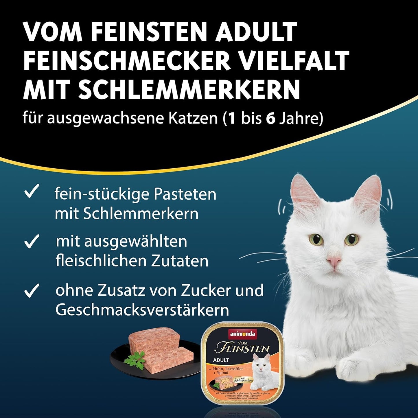 animonda Vom Feinsten Adult Gourmet Variety (32 x 100 g), kornfrit og sukkerfrit vådfoder til voksne katte med en uimodståelig gourmetkerne.