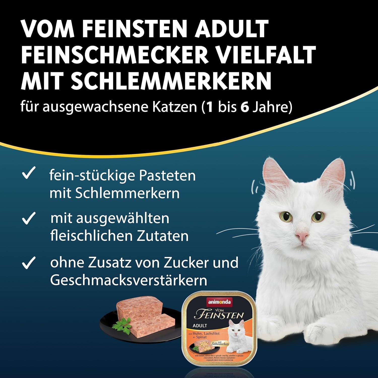 animonda Vom Feinsten Adult Gourmet Variety (32 x 100 g), kornfrit og sukkerfrit vådfoder til voksne katte med en uimodståelig gourmetkerne.
