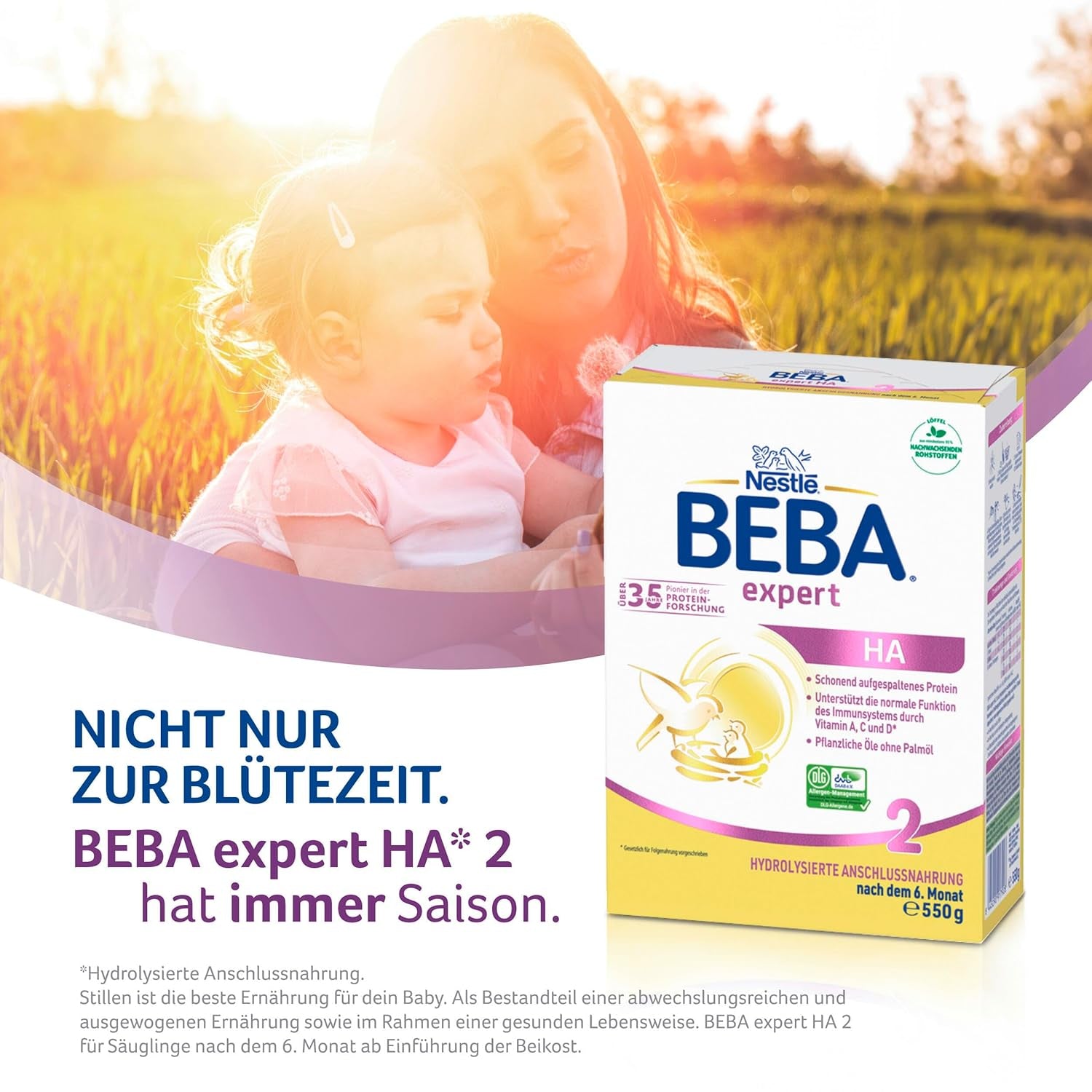 BEBA Expert HA 2 Tilskudsmælk efter 6 måneder, babymad med hydrolyseret protein, kun laktose, palmeoliefri, 6 stk. (6 x 550 g) Naty Shop