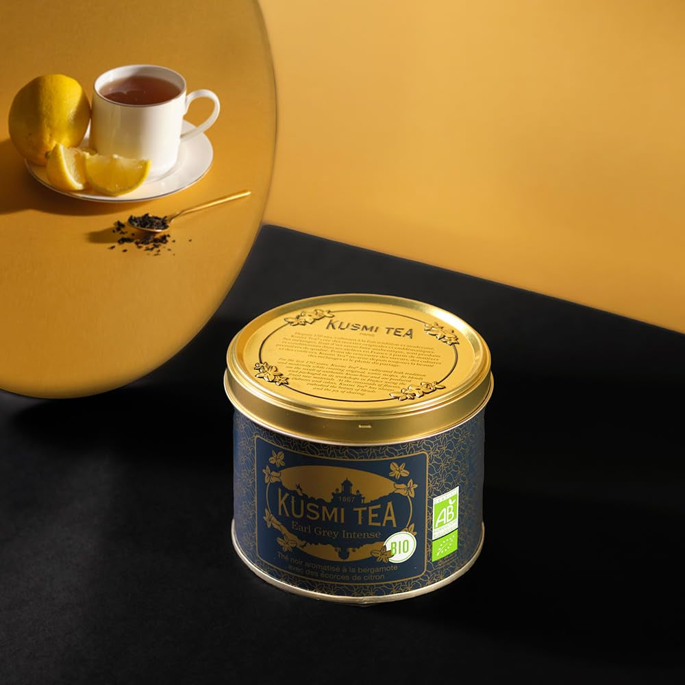 Kusmi Tea - Earl Grey Intense - Økologisk Earl Grey sort te med stærk bergamot og krydret citron - løs te - 100 g metalæske - Antal til omkring 50 kopper