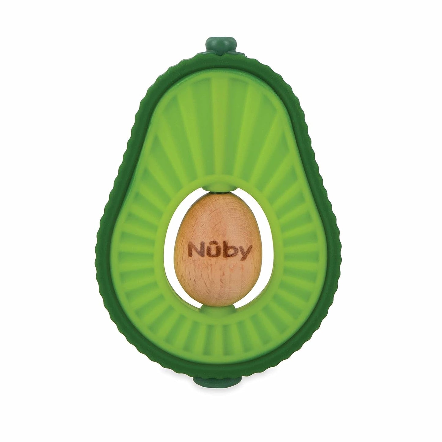 Nuby - Avocado-bidering - Silikone- og træbiderlegetøj - Roterende trækerne - Børnelegetøj til babyer og småbørn - Brænderi - BPA-fri - 6+ måneder