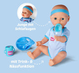 Simba 105030044 - Nyfødt dukke - dreng, fuld vinyldukke med sovende øjne, drikke- og befugtningsfunktion og tilbehør, 8 stykker, 43 cm, babydukke, 3+