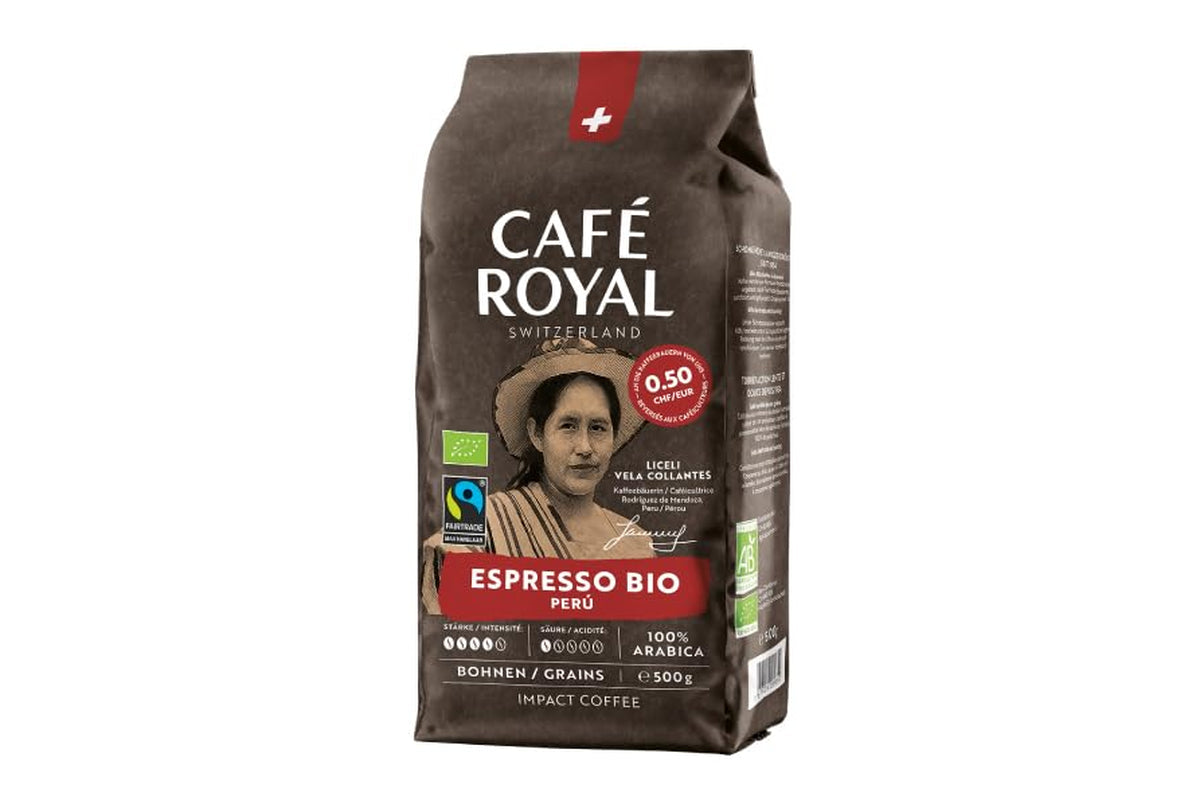 Café Royal Bio Espresso Peru – 100% Arabica Kaffeebohnen, aromatisk-intensiv, dunkle Röstung, Stärke 4/5, Bio & Fairtrade, 500 g ganze Bohnen