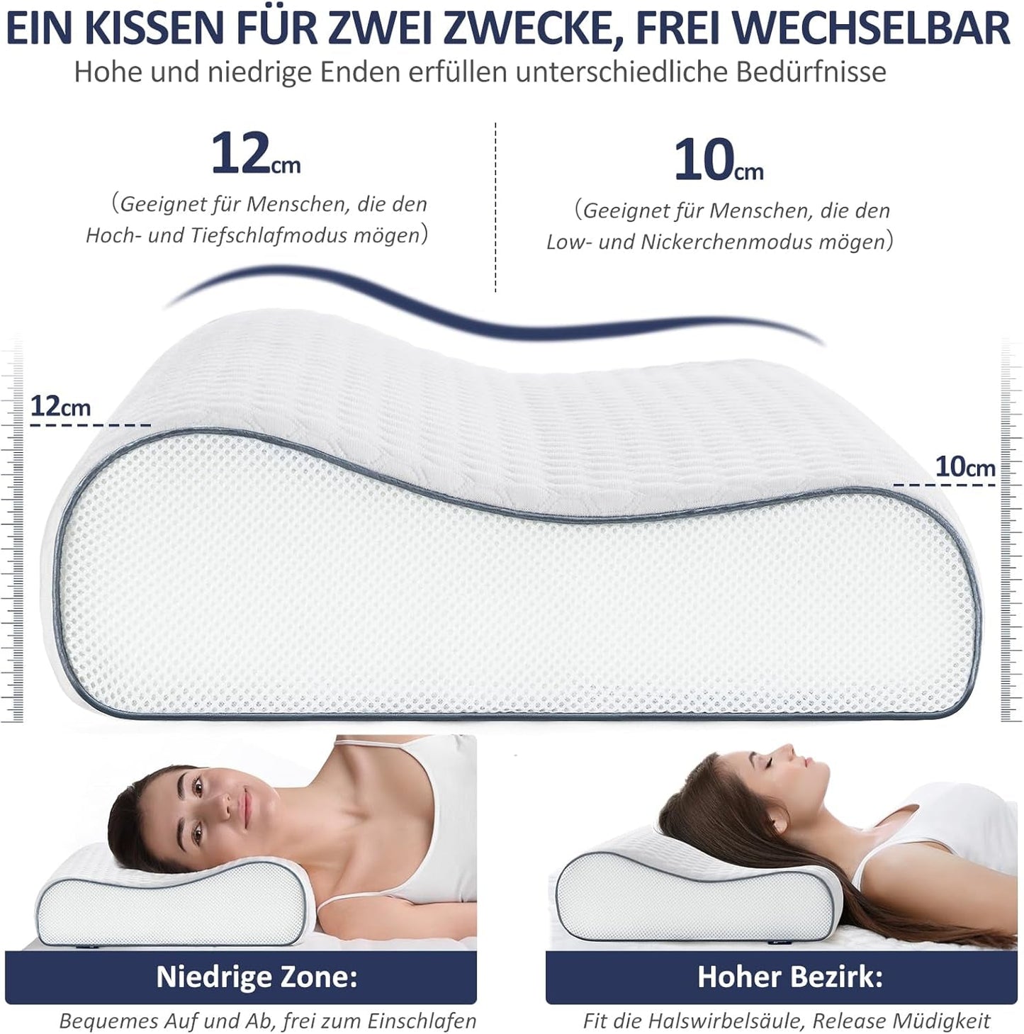 BedStory Memory Foam-pude, højdejusterbar nakkestøttepude, ergonomisk pude, sidesovepude til ryg- og mavesove (60x36x12/10cm)