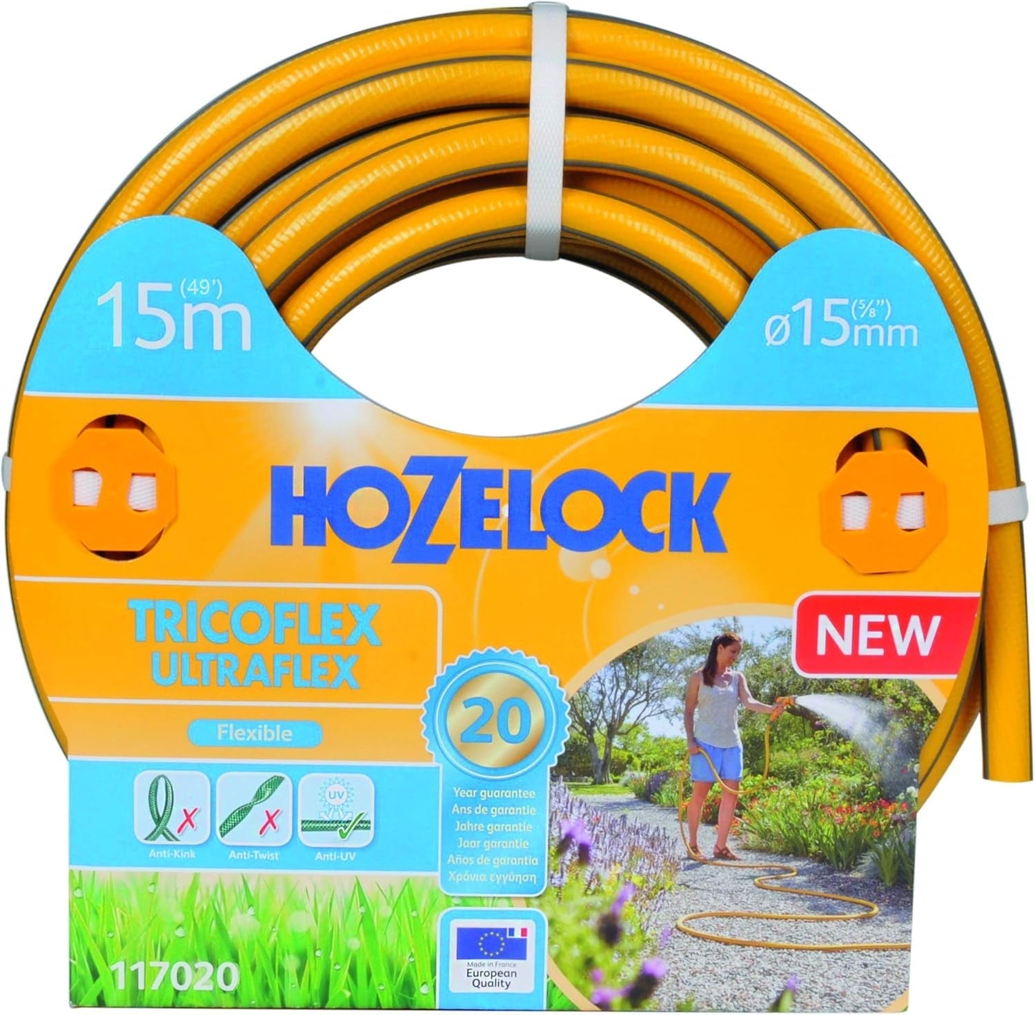 HOZELOCK - Tricoflex Ultraflex Slange Ø 12,5 mm (1/2") 20 M: Fleksibel haveslange, vejrbestandig, vrid- og bøjningsbestandig, lavet af 40 % genanvendt PVC [117002], gul