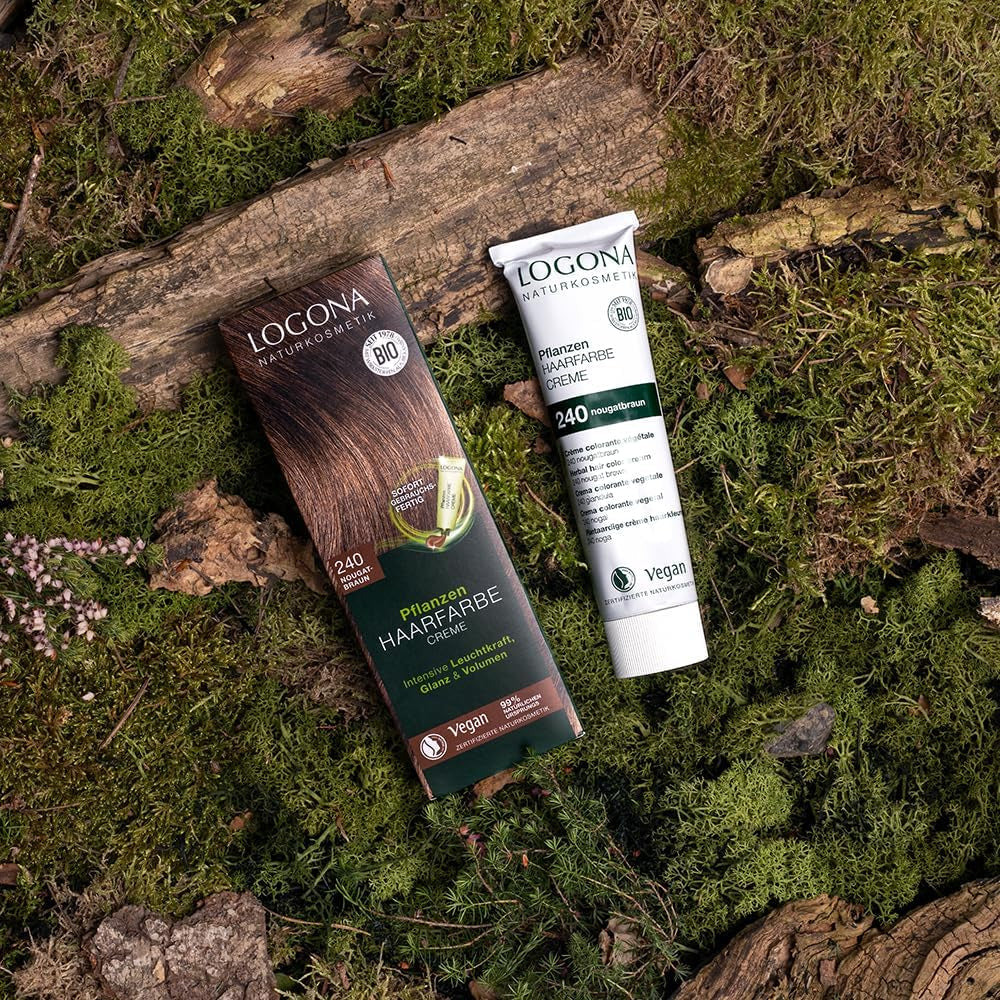 LOGONA Natural Cosmetics Plant Hair Color Cream 240 Nougat Brown, Naturlig farvestof til brunt hår med henna, farvecreme til brune toner, farvning til mørkt hår, 150ml Hårfarve Naty Shop
