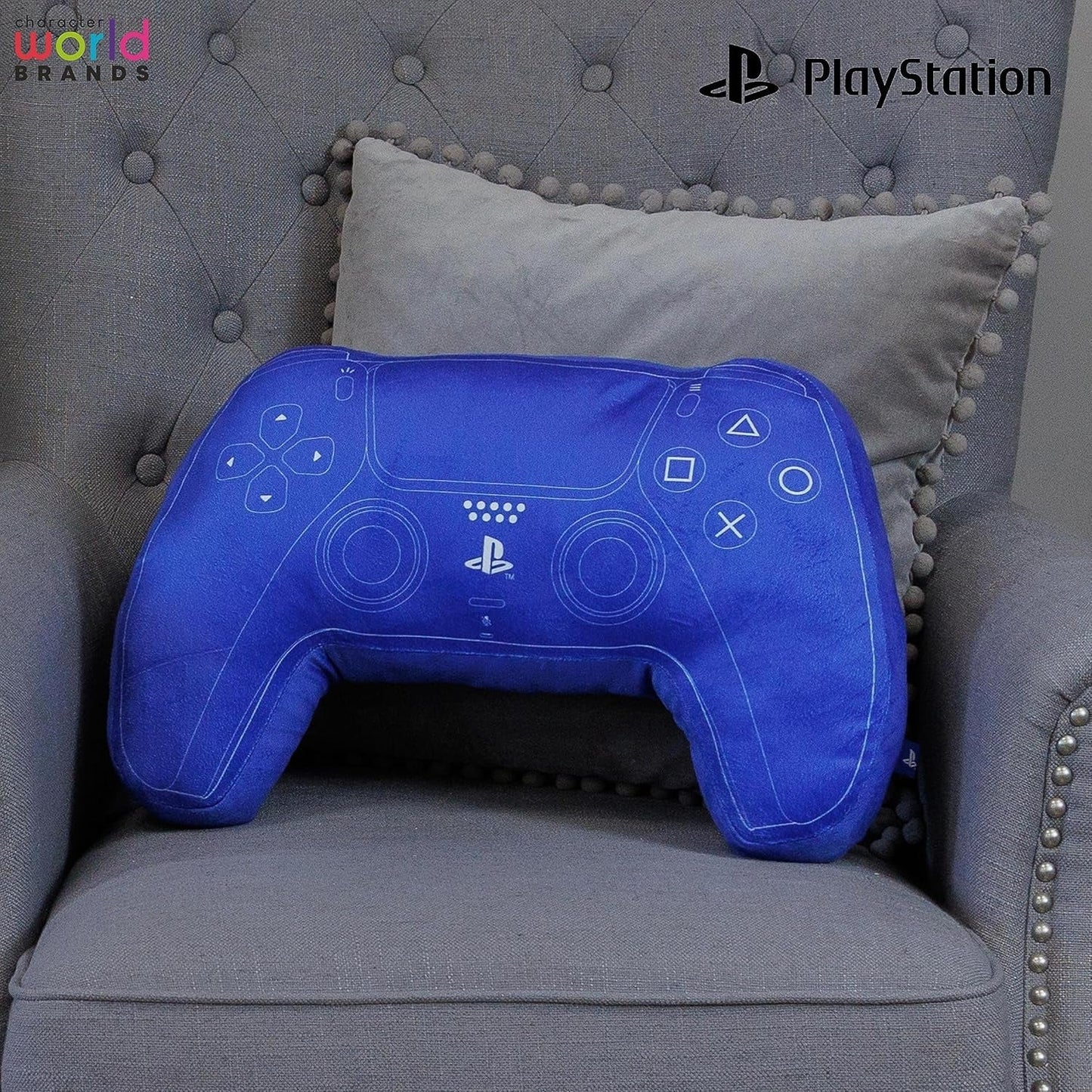 Character World: Officielt licenseret Playstation-controller-formet pude, håndsætdesign, fyldt plyspude | Perfekt til soveværelse eller legeindretning, blå Naty Shop standard puder