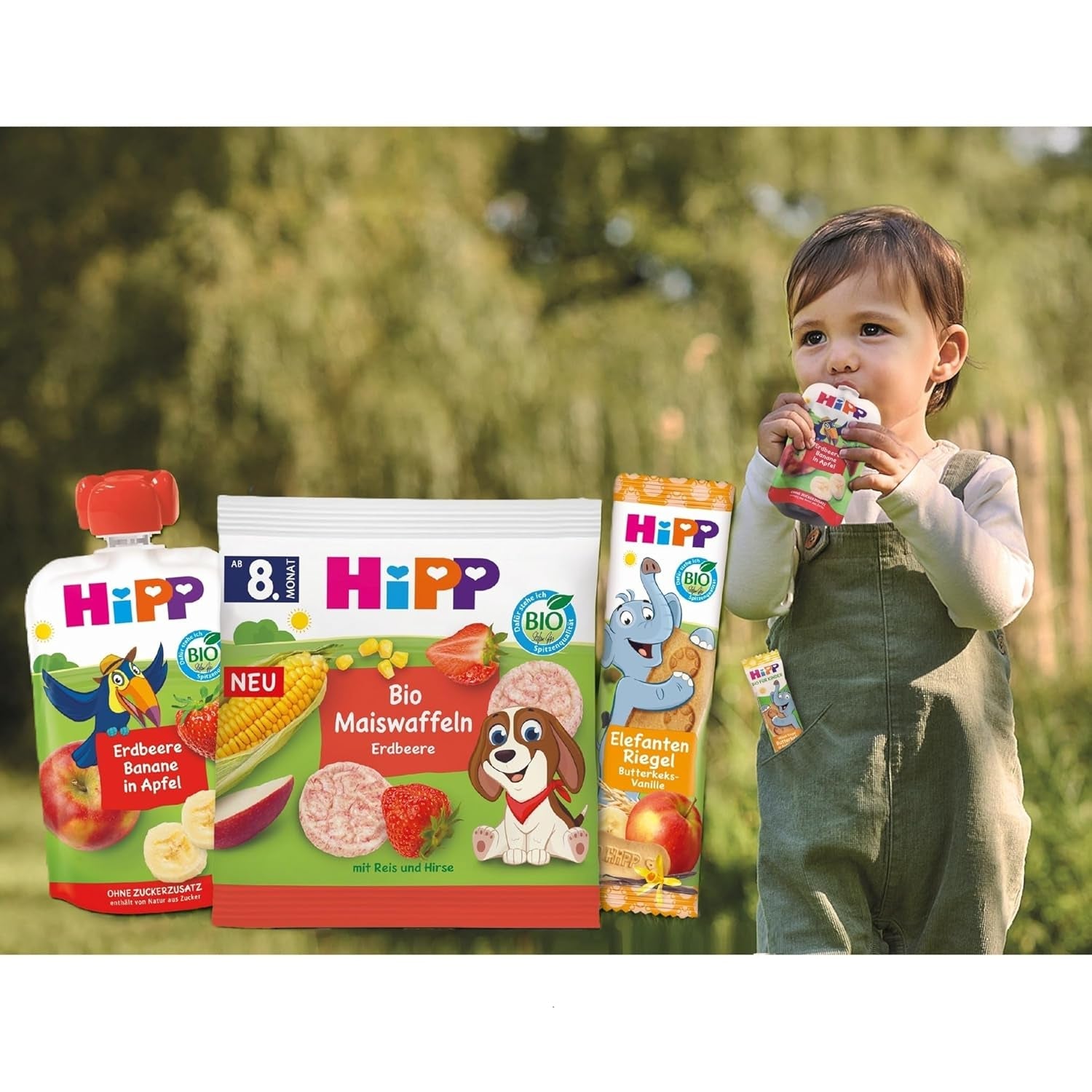 HiPP Bio Quetschie mango-banan i æble med gulerod (8 x 100 g), 1 år gammel, Frucht- und Gemüsepüree, ohne Zuckerzusatz, vegansk, i bedste bio-kvalitet