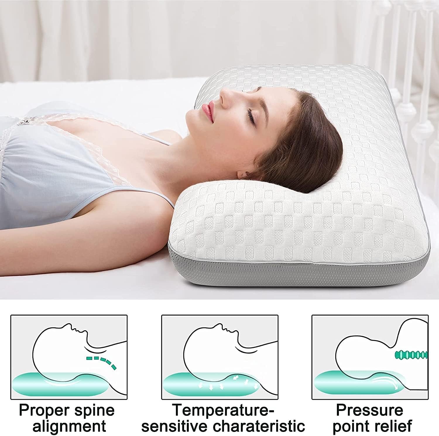 Fityou Memory Foam Pude Nakkestøttepude Ergonomisk Sovepude Kølepude Dobbeltsidet design Vaskbart pudebetræk (67,5X40X13Cm) Cervikale ortopædiske puder Naty Shop
