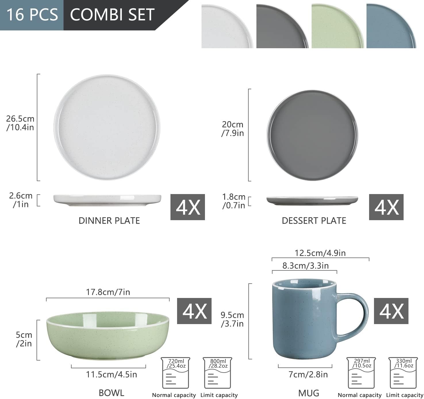 vancasso SESAM Serie Steingut Geschirrset for 12 Personen, 48 Teiliges Kombiservice – Tafelservice mit Speisetellern, Desserttellern, Müslischalen und Kaffeetassen, Scandinavian Design
