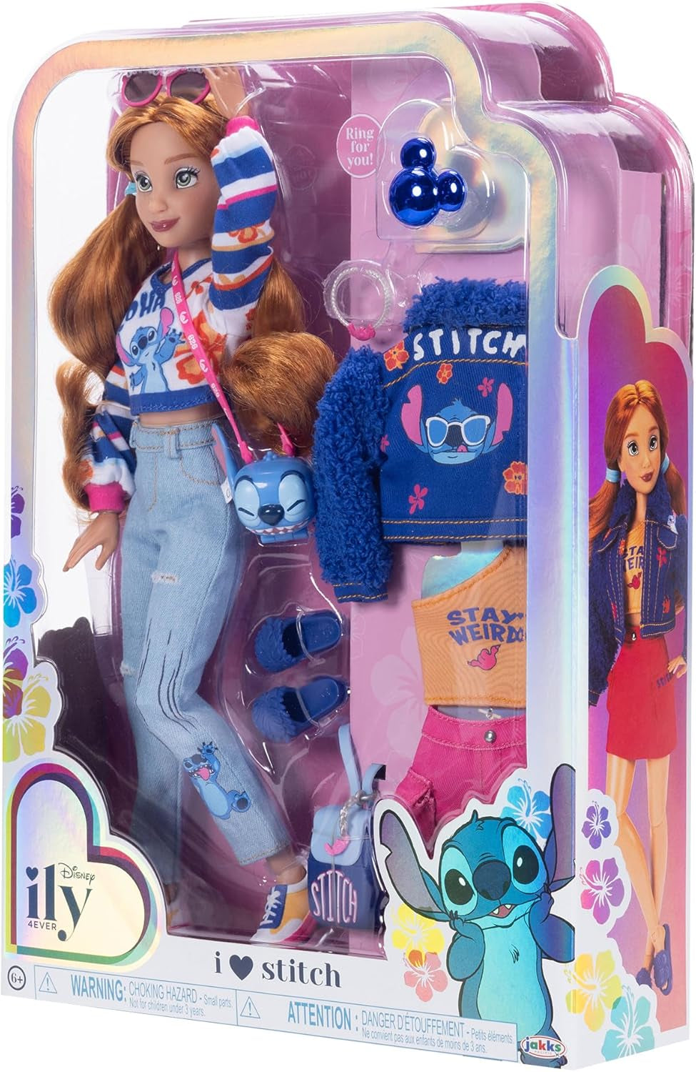 Disney ILY 4EVER Fashion Dolls Stitch med rødt hår 11,5" højt med 13 artikulationspunkter, to komplette Mix-And-Match-outfits og funklende Mickey-ring til dig! Naty Shop dukker