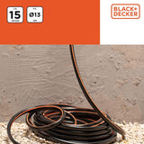 BLACK+DECKER Haveslange 15 meter - Ø13MM - Holdbar PVC - Vanding af haven, vask af bilen, fylde poolen - Kompatibel med enhver standard vandhane - Sort/Orange