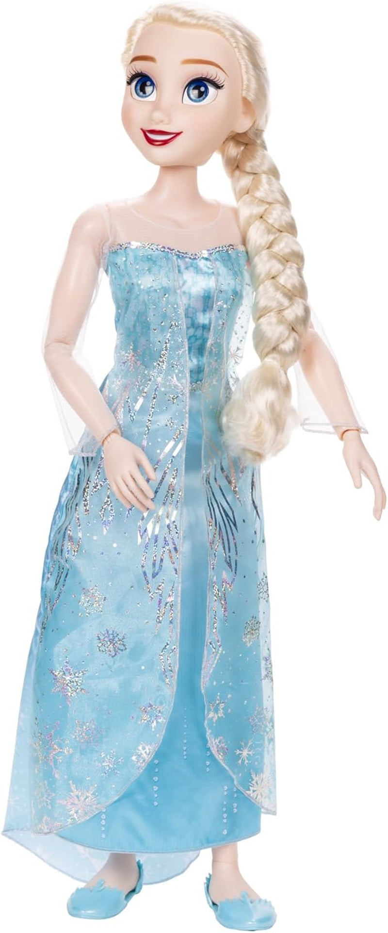 Disney Frozen Playdate Elsa Giant Doll 80 cm fra Jakks Pacific Fuldt leddelt dukke med 11 artikulationspunkter Inkluderer hårbørste og tilbehør