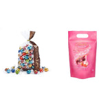 Chokoladeblanding LINDOR | 1371 g | Ca. 109 kugler: Mælkechokolade og LINDOR kugler med jordbærcreme | 1 kg pose, ca. 80 chokoladekugler hvid chokolade med jordbærcreme