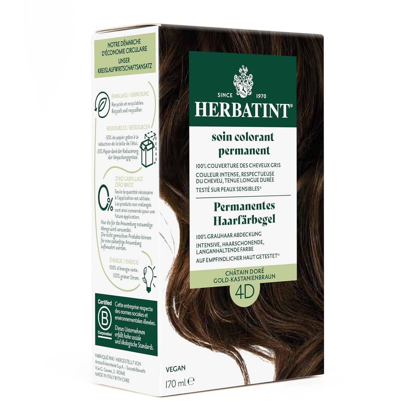 Permanent hårfarvegel 6N mørkeblond - 170 ml I Ammoniakfri, 100% dækning af gråt hår I Testet på følsom hud, med 8 planteekstrakter