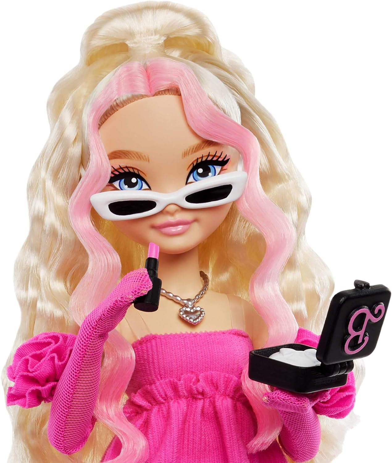 Barbie Dream Besties Puppe og tilbehør, bewegliche Barbie Malibu“ Modepuppe mit welligem blonde Haar, 11 Teile zum Thema Make-up og Haar, HYC21