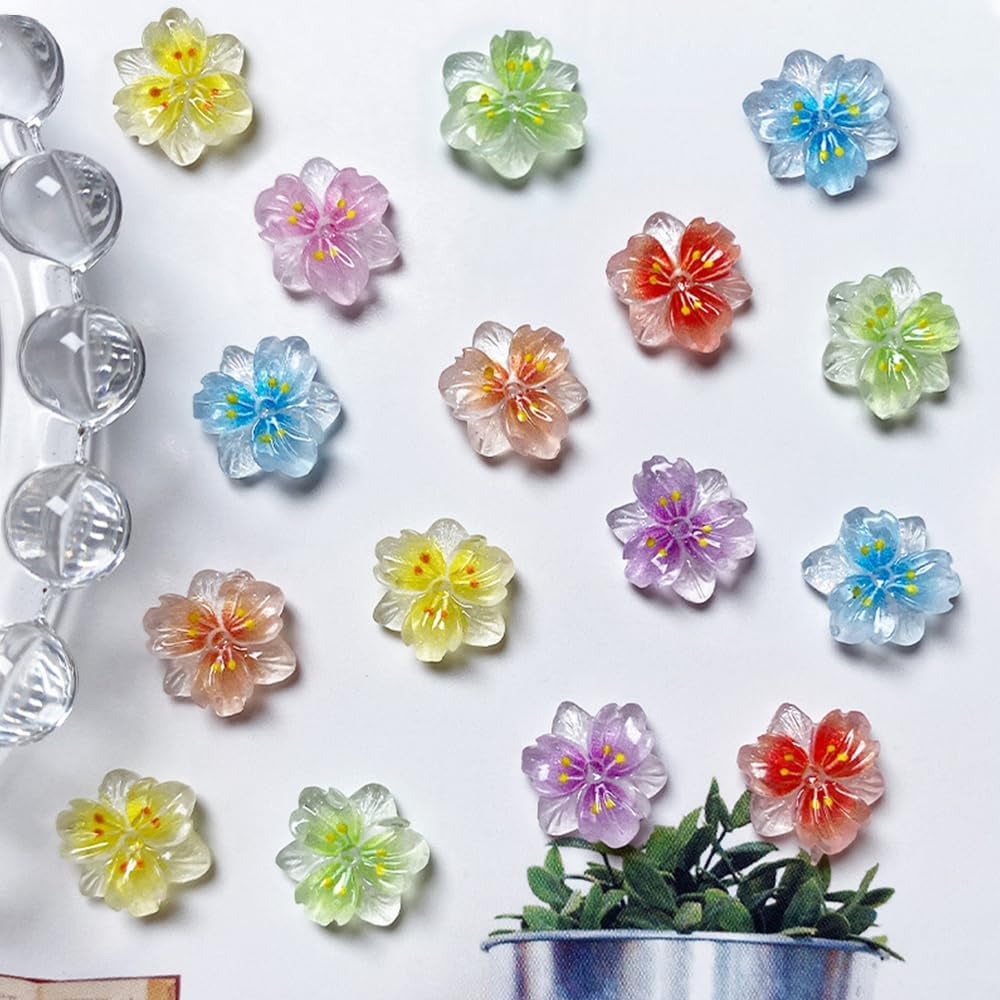 50 stk. 3D Blume Nagel Charms Nägel Tilbehør Nageldesign Glitzersteine ​​Nailart Strasssteine ​​Flower Nail Charms Luminous Flower Nail Art Charms Bunte Blumen Deko Nagel Steinchen Flowers Nail Rhinestones
