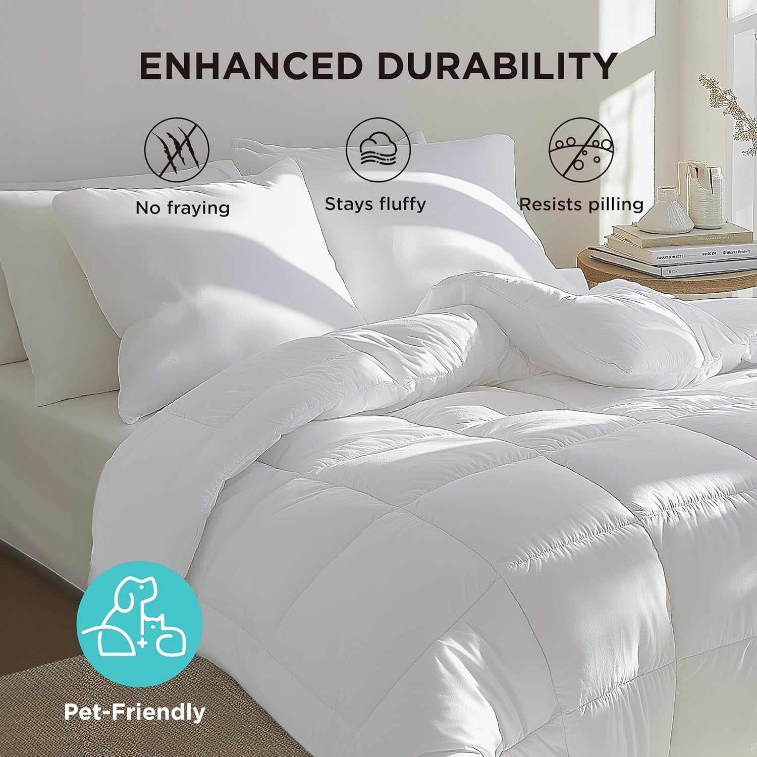 BEDSURE Quiltet Quilt Hel/Dronning (88"X88") Hvide dyner og dyner Naty Shop