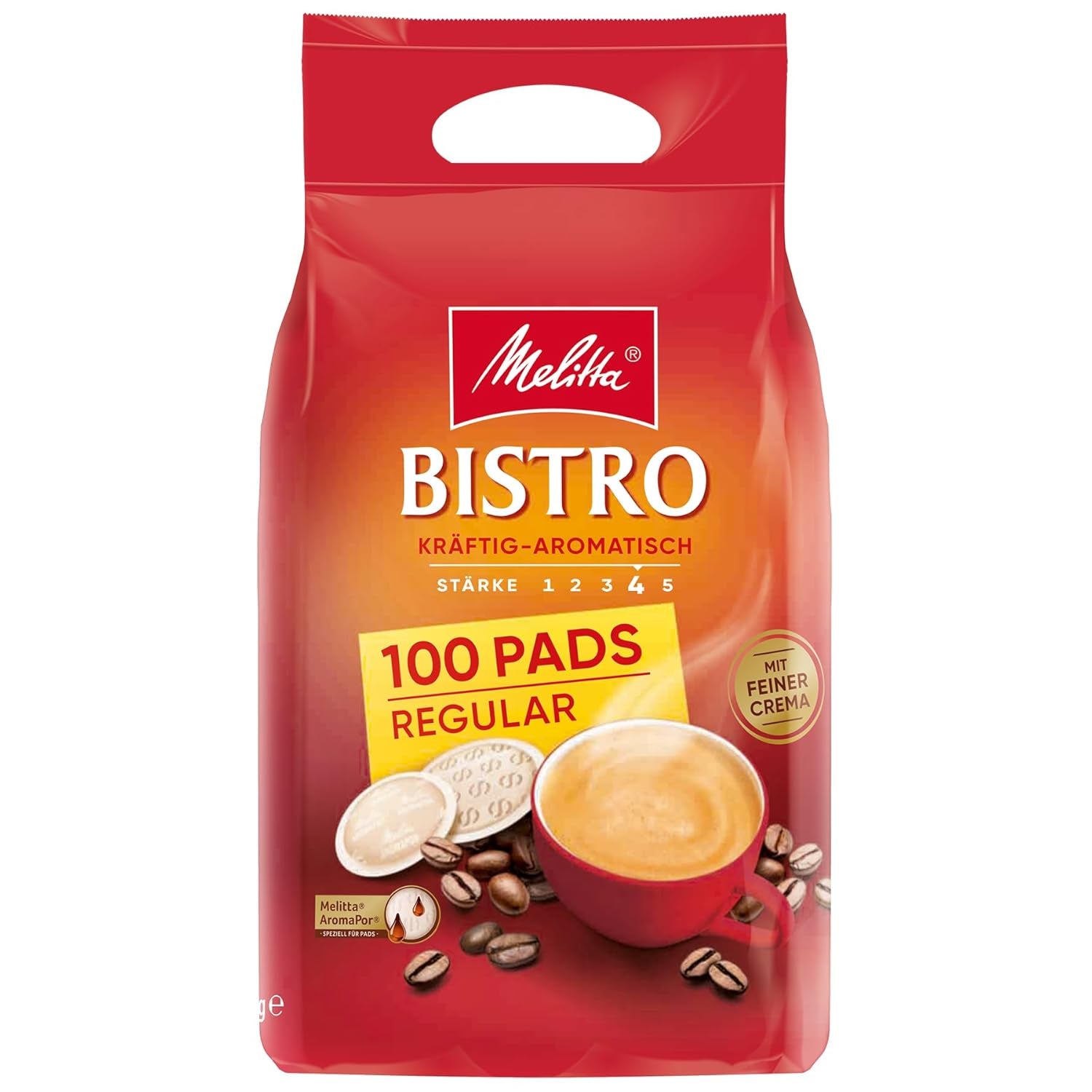 Melitta Café Bistro Röstkaffee in Kaffee-Pads, 100 Pads, Kaffeepads for Pad-Maschine, starke Röstung, geröstet in Deutschland, kräftig-aromatisch