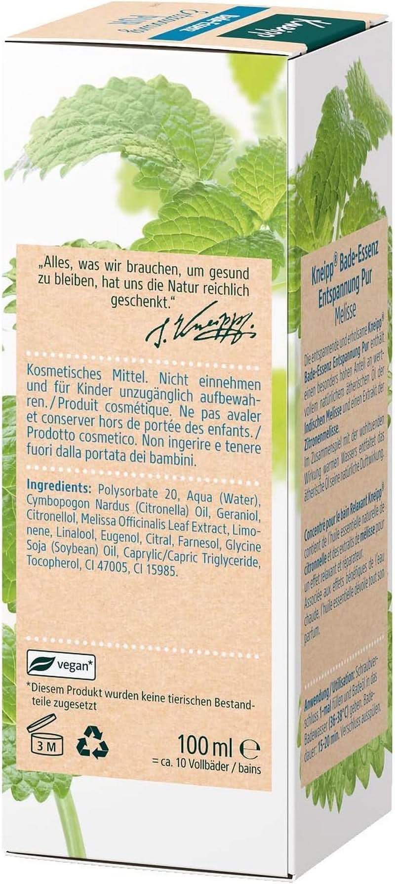 Kneipp Bade, badeolie med naturlig indisk melissa æterisk olie og citronmelisseekstrakt, 100 ml Naty Shop