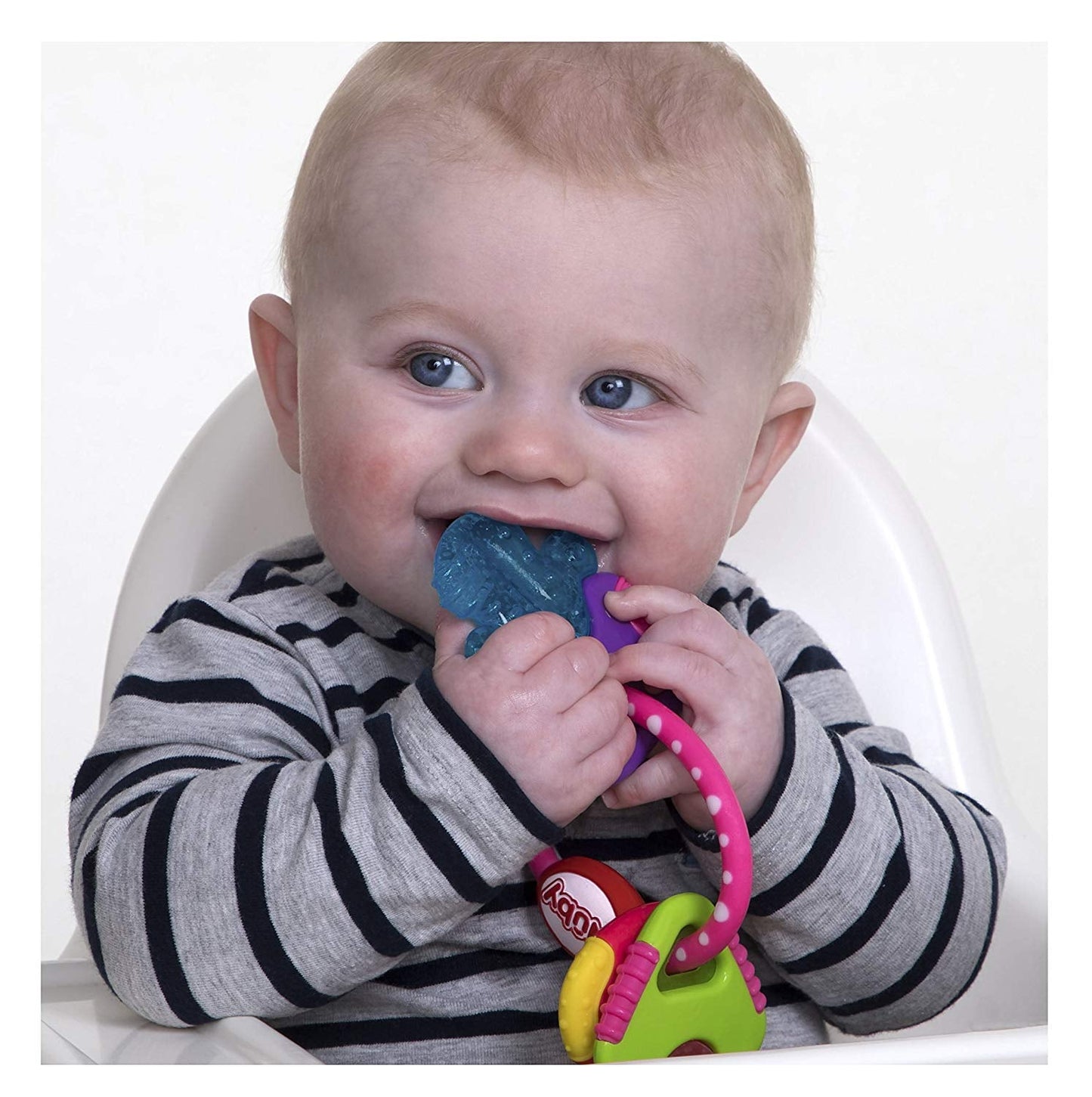 Nuby bidering til babyer fremmer synet og motorikken; det isgelgribende legetøj når endda kindtænderne; fra 4+ måneder