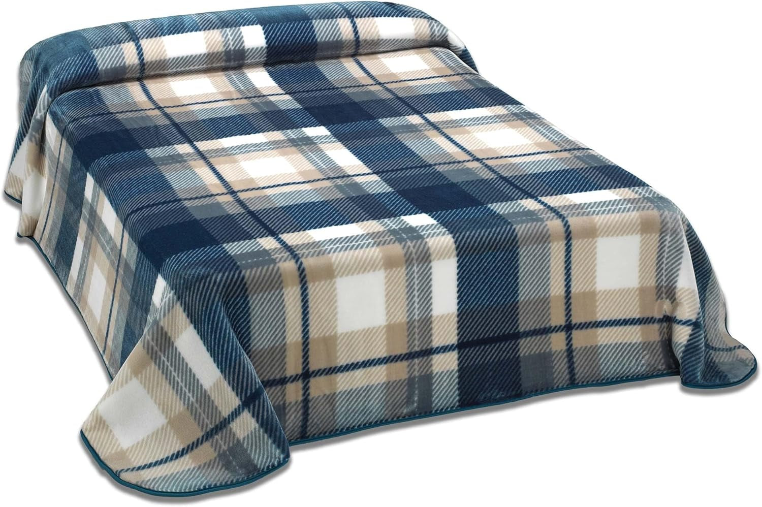 MANTAS MORA Trykt tæppe, stort volumen, 100% polyester, 450 G/M², blødt, til efterår/vinter, Design Harmony K60, 260 X 240 cm, til senge med 160/180 cm, blå dyner og dyner Naty Shop Blå 260X240Cm 160m/160m