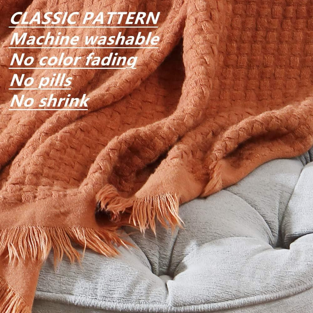 CREVENT Ruststrikket tæppe til sofa Sofa Stol Seng Boligindretning Blød Varm Hyggelig Letvægts Forår Sommer Efterår (127,8 X 152,4 cm Karamel / Brun / Brændt orange) CREVENT Senge og tæpper