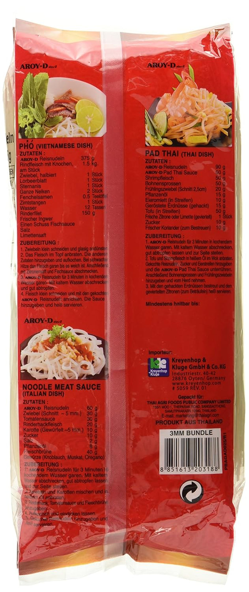 Aroy-D Risnudler Glutenfri 3 mm pakker (1 pakke x 375 g)