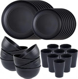 Campingservice 32-dele 8-personers letvægts genanvendeligt plastikservicesæt inklusive skåle Tallerkener Krus Miljøvenligt plastik Ubrydeligt picnicservice