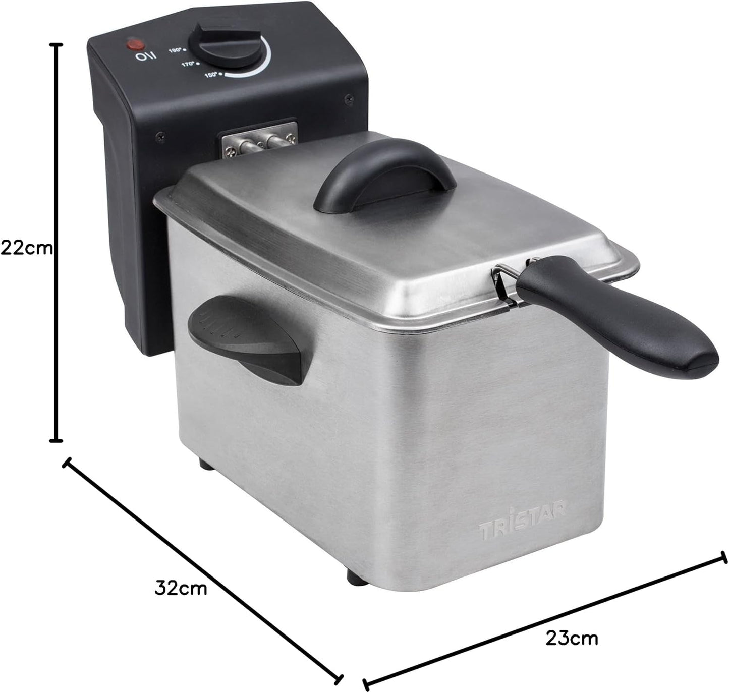 Tristar frituregryde i rustfrit stål - Med 2 liters kapacitet, koldzonefunktion og justerbar termostat op til 190°C, FR-6919, sølv Hvidevarer Naty Shop
