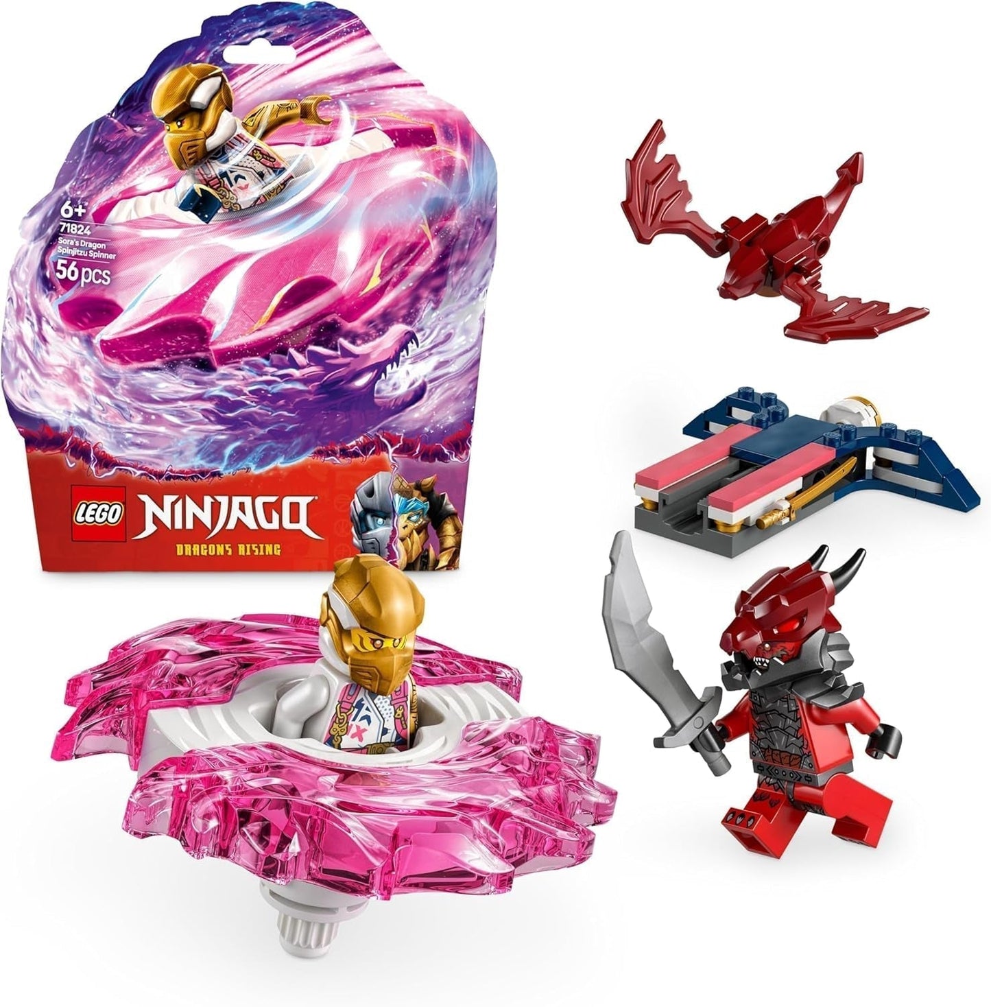 LEGO NINJAGO Soras Drage Spinjitzu Spinner - Action Ninja Legetøj med 2 minifigurer - Lille legesæt til børn - Gaveidé til drenge og piger fra 6 år og opefter 71824 Byggesæt Besuche den LEGO-Store standardtitel