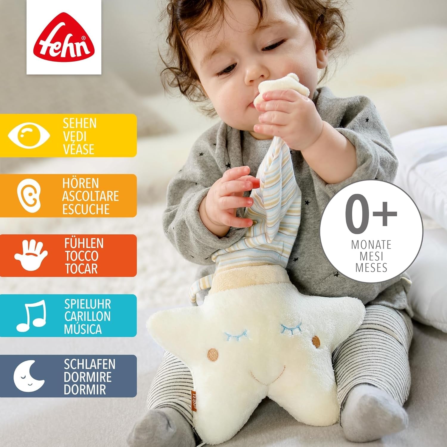 Fehn spilledåse baby sleep aid star - spilledåse med aftagelig musikalsk mekanisme til ophængning - sleep aid sang "Weißt du wieviel Sternlein stehen" - legetøj til babyer og børn fra 0+ måneder Legetøj Bebe Naty Shop