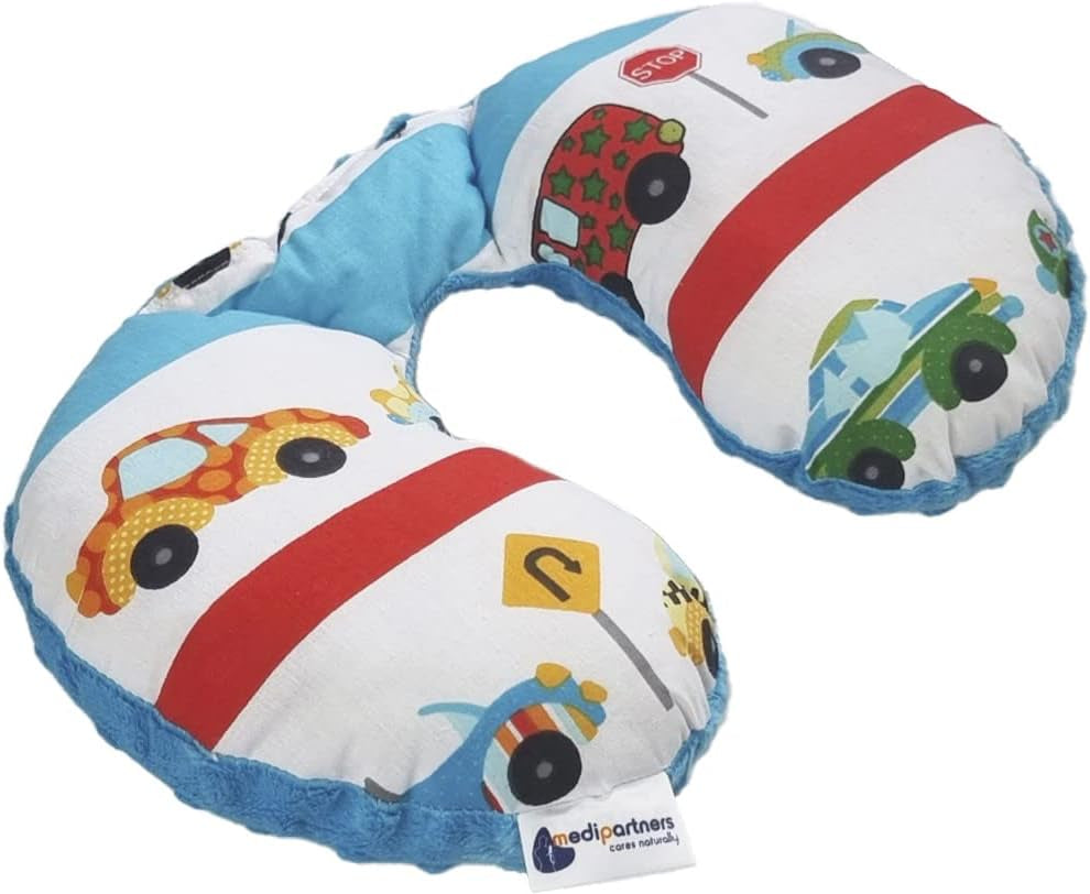Medi Partners Baby nakkepude Nakkestøtte 100% bomuld / minky baby nakkepude til bil klapvogn rejser søvn nakkepude snooze roll (REH med grå Minky) Cervikale ortopædiske puder Naty Shop Cars with Turkis Minky