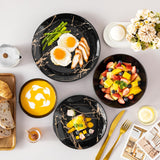 LOVECASA Daphne Series Porcelænsservisesæt SWEET 24-delt kombinationssæt Gulddesign Middagstallerkener Desserttallerkener Korn skåle og middagstallerkener til 6