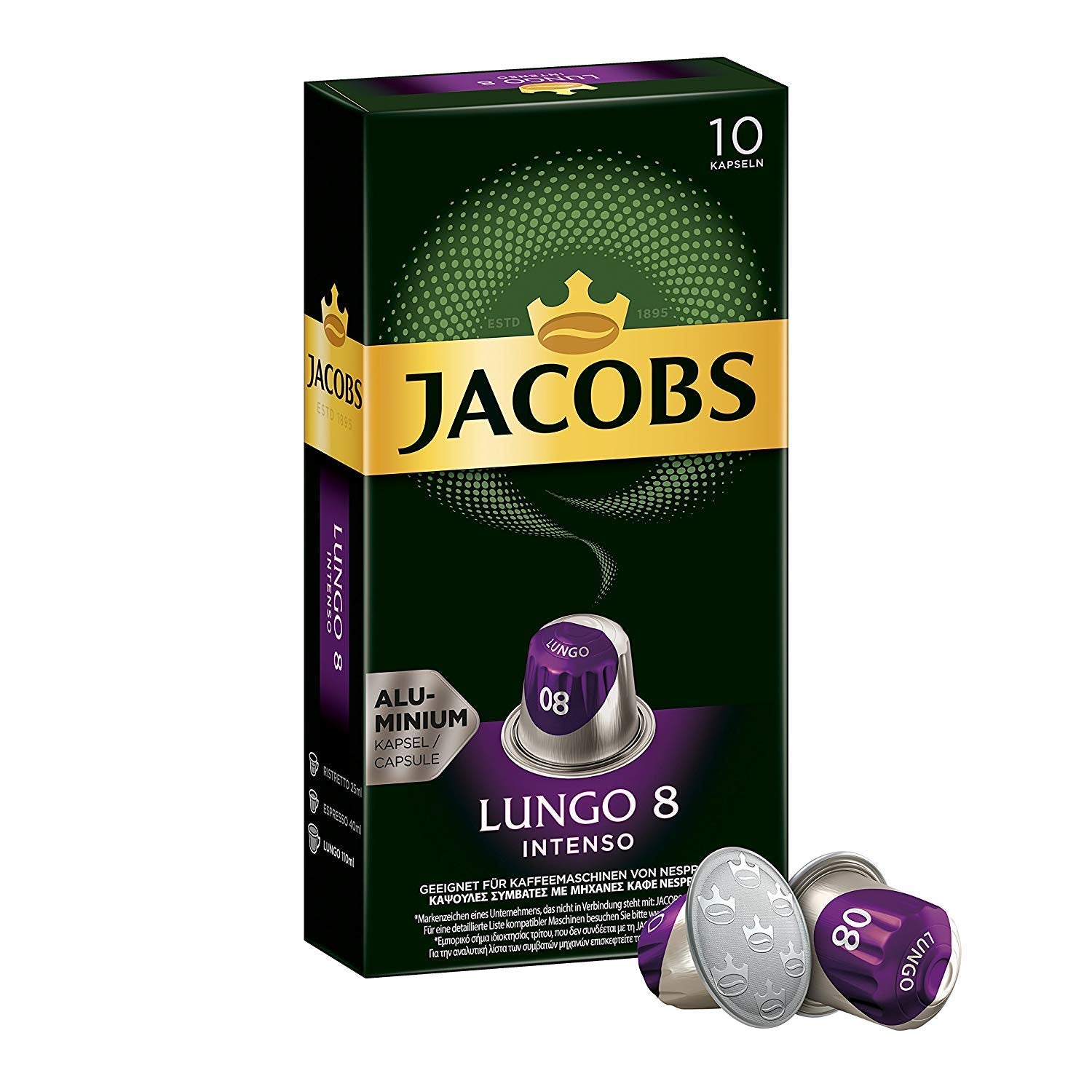 Jacobs Kapseln Lungo Intenso, Intensität 8 & Kapseln Espresso Intenso, Intensität 10.100 Nespresso®*-kompatibel Kaffeekapsel, 10er Pack, 10 x 10 Getränke