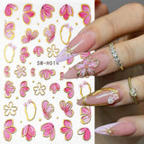 Guld Linie Schieber Rosa Nagelsticker Blumen 3D Flower Nail Sticker Sakura Blütenblätter Blumen Nagelaufkleber Frühling Sommer Floral Nagel Sticker Flowers Nagel Stickers Nageldesign Zubehör Nail Art