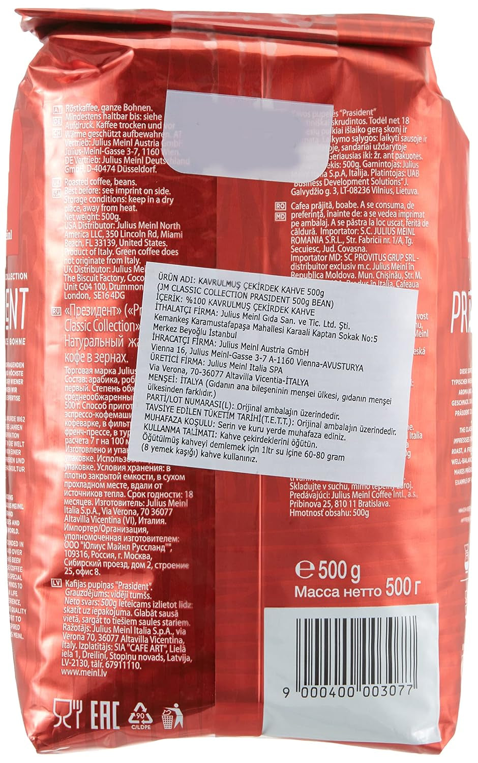 President Whole Beans Pakke med 2 (2 x 500 g)