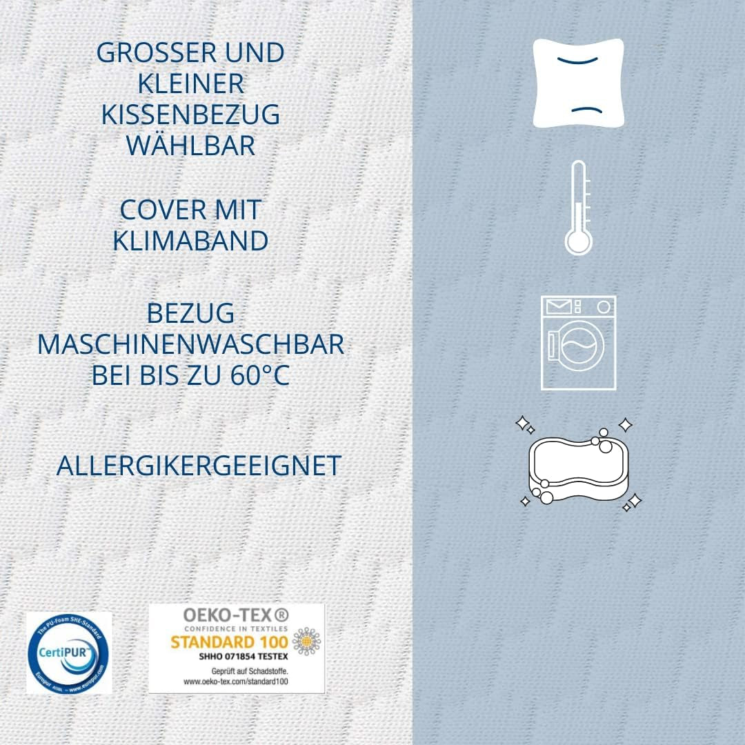 Genius Eazzzy skumpude 40X80 Cm højde 10Cm - Nakkestøttepude med 2 graders hårdhed + kølende gelskum - Sovepude til side-, ryg- og mavesovere mod nakkesmerter, polyester Naty Shop standardpuder