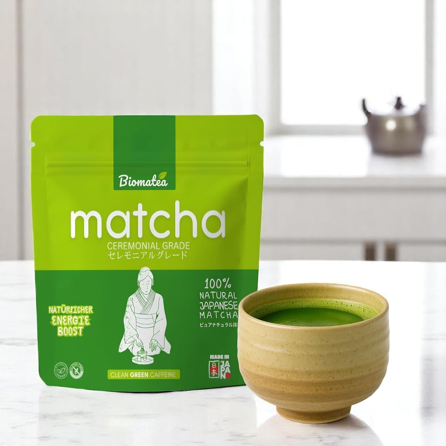 50G Matcha af ceremoniel kvalitet fra Japan - 100 % naturlig, pesticidfri og testet - Stenmalet - Moegi Matcha Premium japansk tepulver