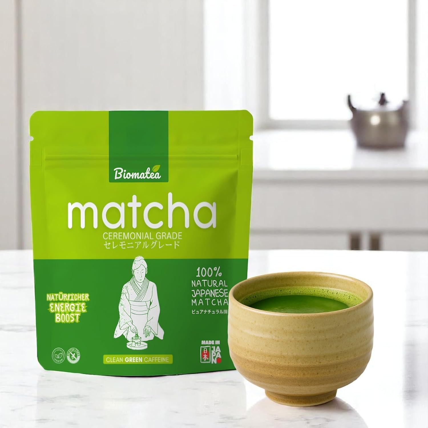 50G Matcha af ceremoniel kvalitet fra Japan - 100 % naturlig, pesticidfri og testet - Stenmalet - Moegi Matcha Premium japansk tepulver