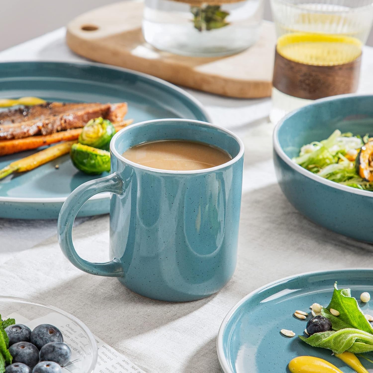 vancasso SESAM Serie Steingut Geschirrset for 12 Personen, 48 Teiliges Kombiservice – Tafelservice mit Speisetellern, Desserttellern, Müslischalen und Kaffeetassen, Scandinavian Design
