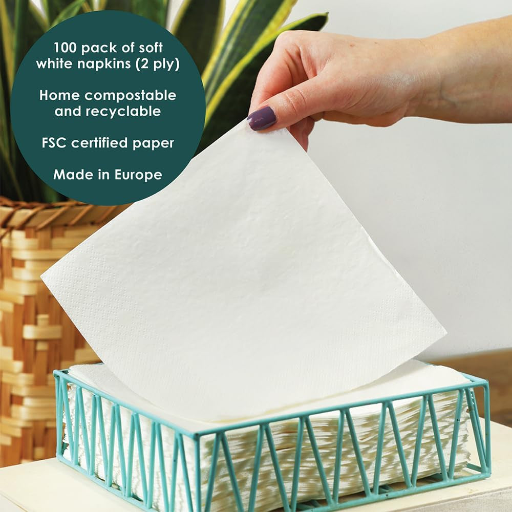 Table Kind 100 hvide bløde servietter i løs vægt, højkvalitetsservietter til fest, catering og daglig brug, FSC, bæredygtige og genanvendelige, fremstillet i EU | 2-lags | 33 cm