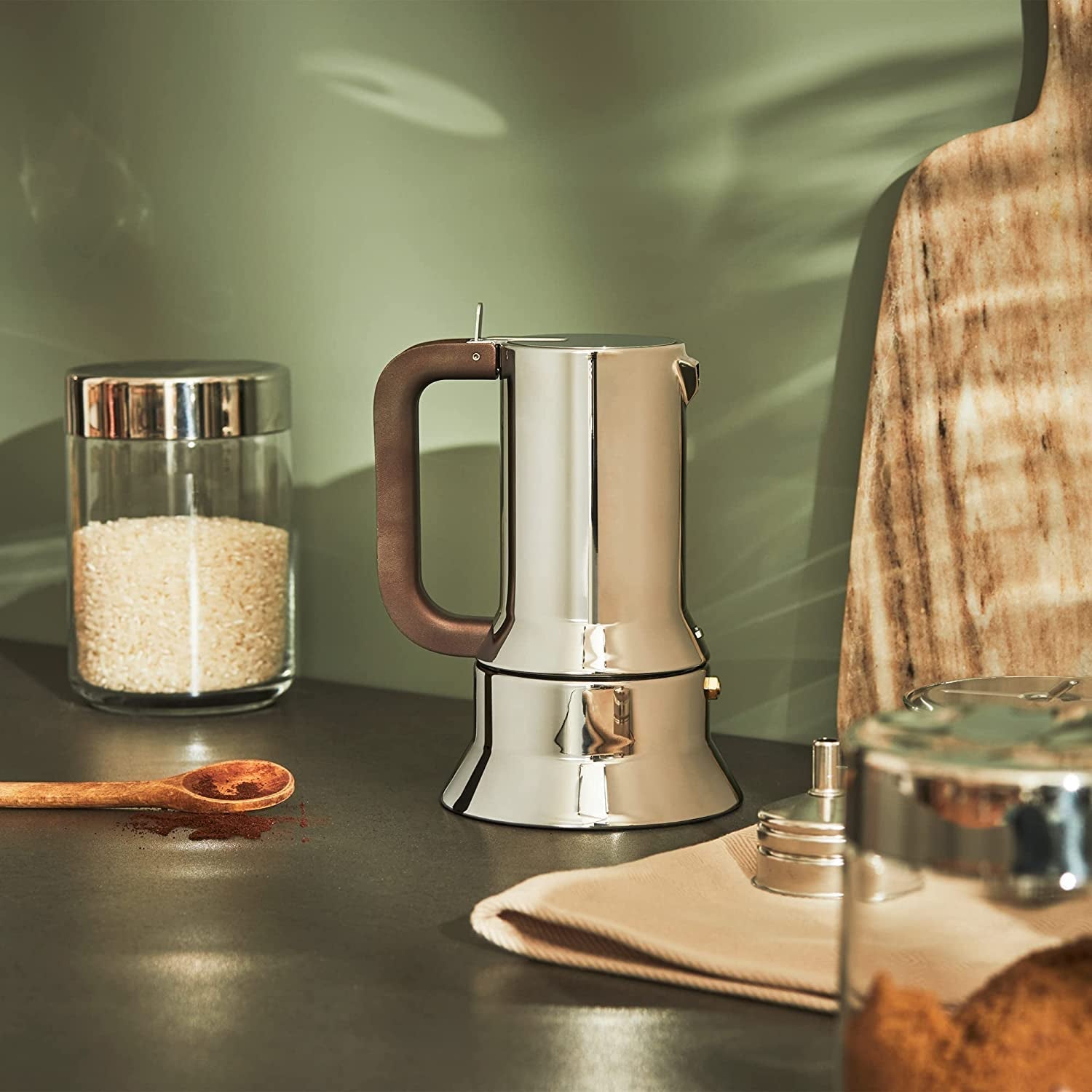 Alessi 9090/6 Espresso med 6 kopper til induktion, rustfrit stål, sølv, 15,5 x 13,5 x 27 cm