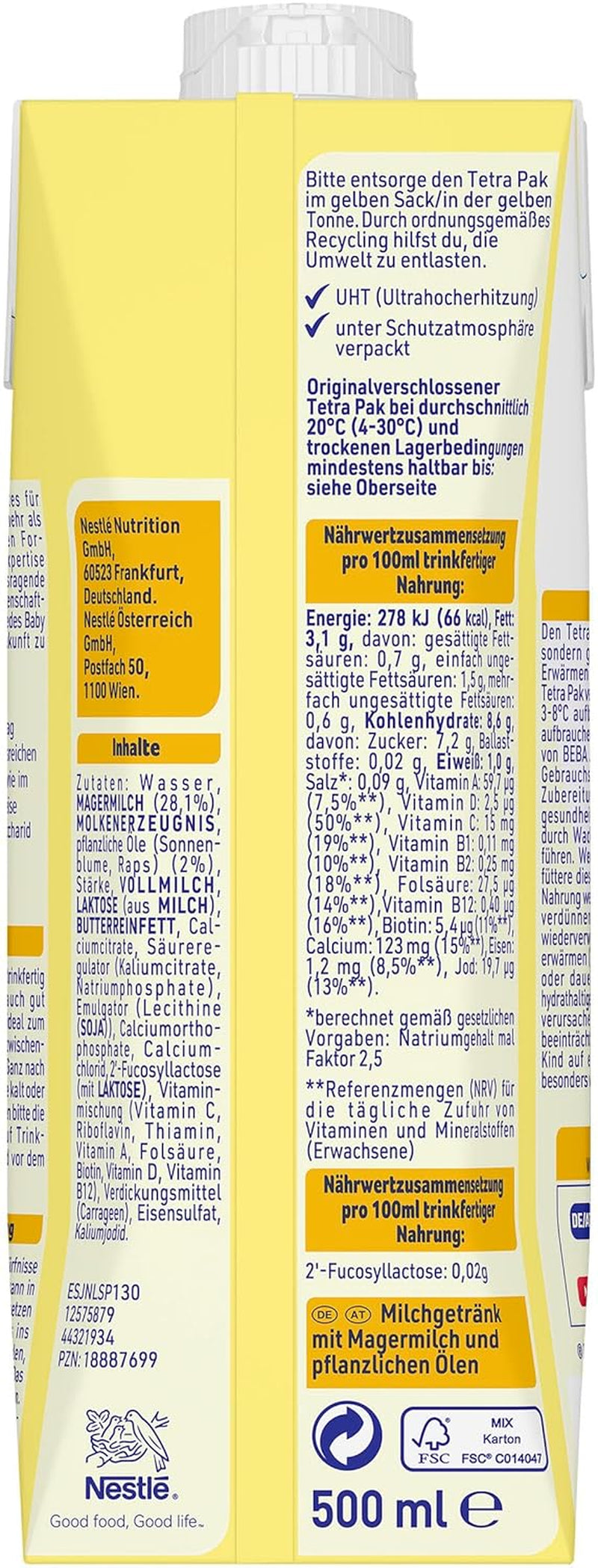 BEBA Junior drikkeklar mælkedrik 1-3 år, med HMO, aldersegnet proteinindhold, palmeoliefri, fiskeoliefri, småbørnsmad, pakke med 12 (12 x 500 ml)