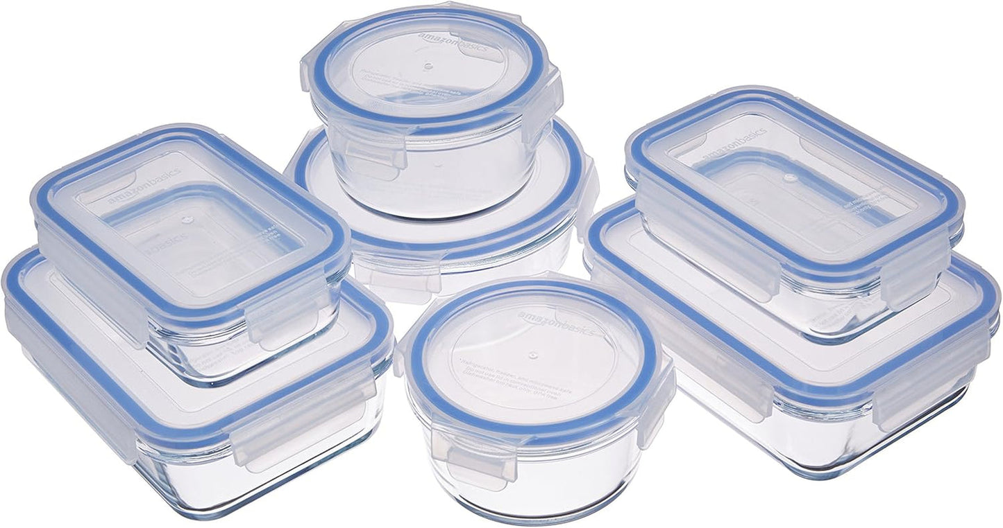 Amazon Basics madbeholdere af glas med låg 20 pakke (10 beholdere + 10 låg) BPA-fri klare blå madopbevaringsbokse Naty Shop 14 pakke enkelt
