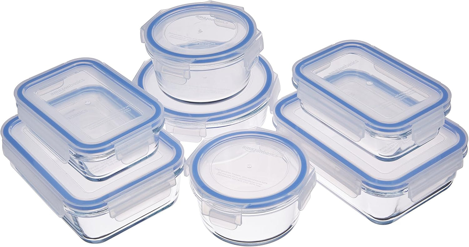 Amazon Basics madbeholdere af glas med låg 20 pakke (10 beholdere + 10 låg) BPA-fri klare blå madopbevaringsbokse Naty Shop 14 pakke enkelt