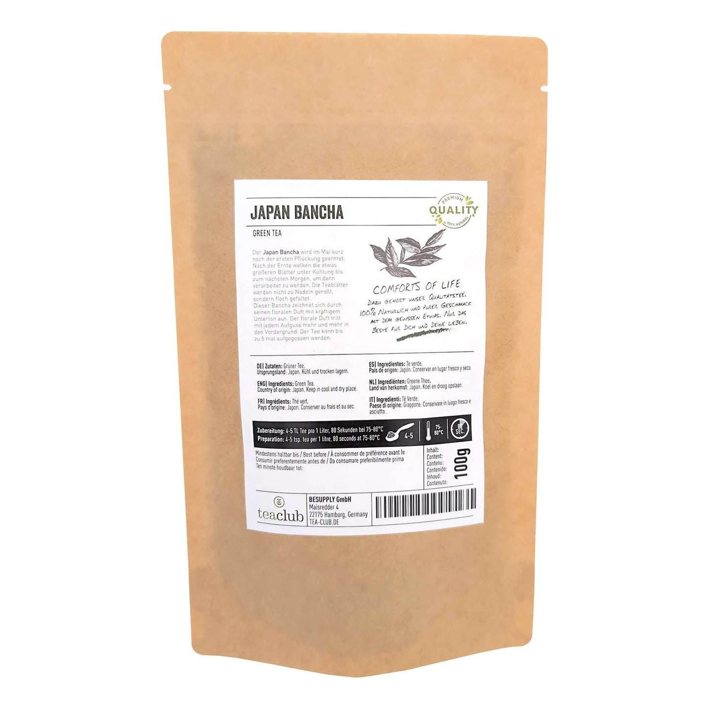Bancha japansk grøn te løs 100 g, aromatisk og delikat japansk grøn te, Teaclub Green Tea